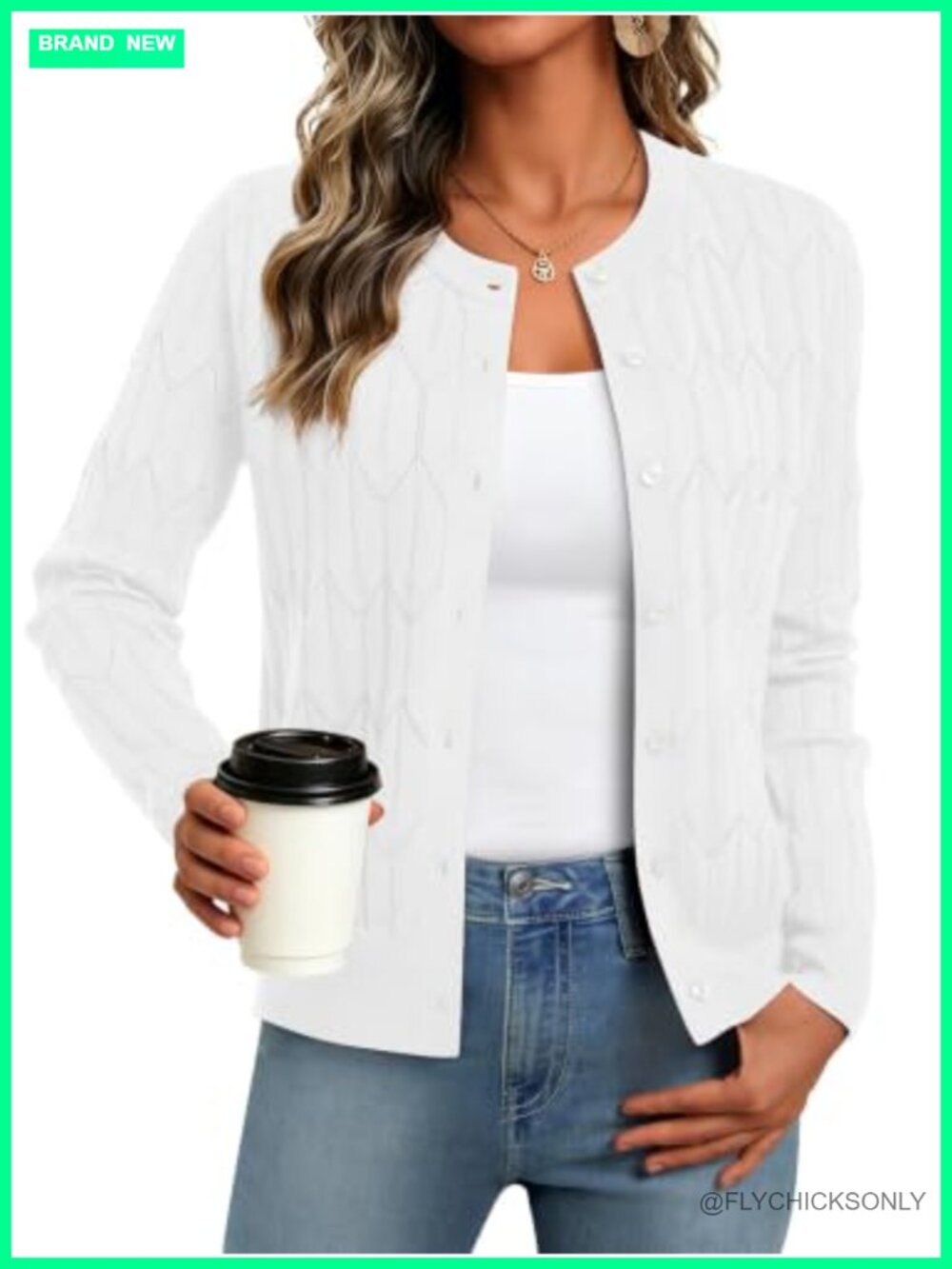 Lightweight Textured Knit Cardigan Crewneck Buttons Women's Fall Sweater